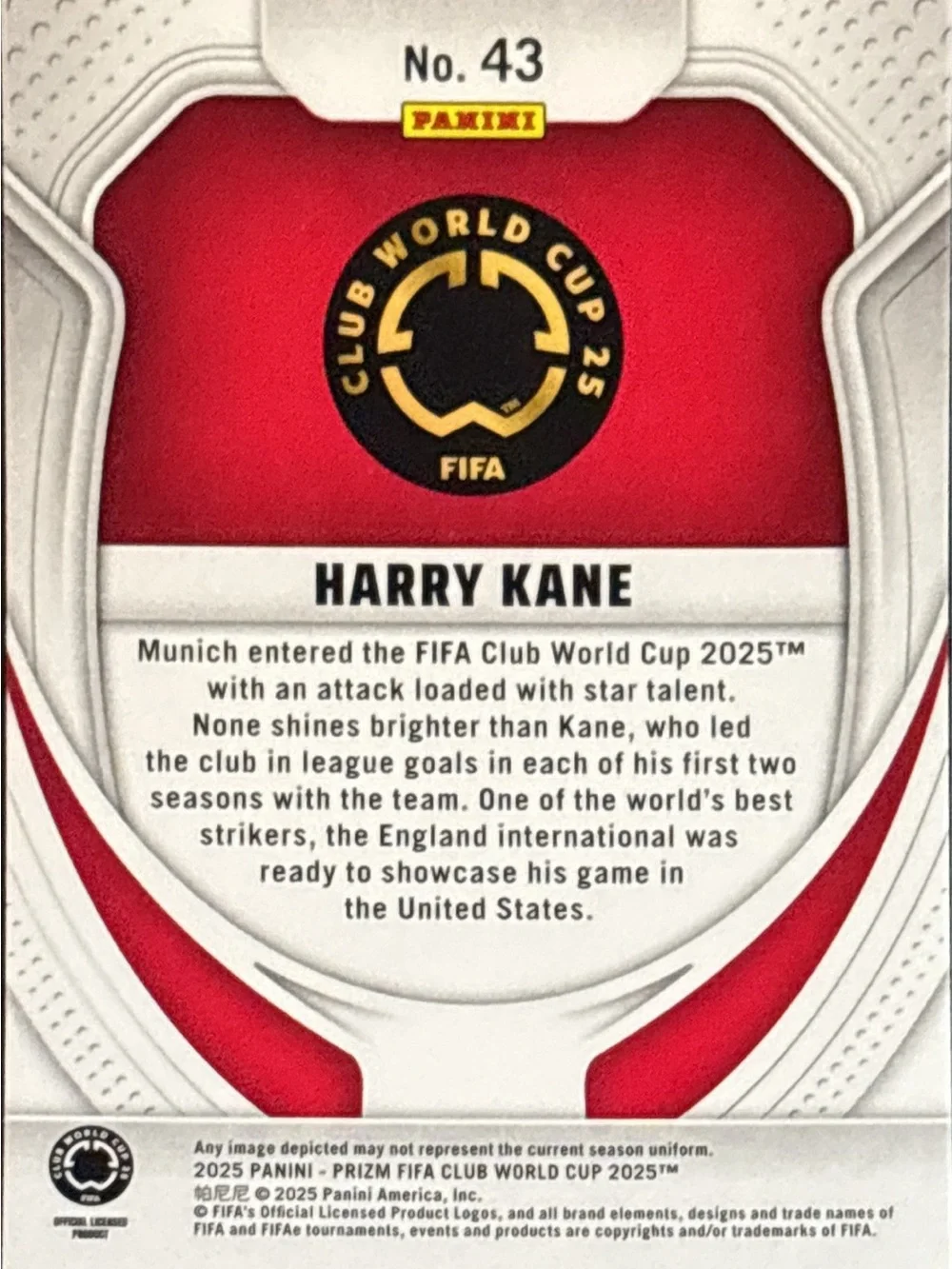 Panini Red Harry Kane Soccer Trading Card